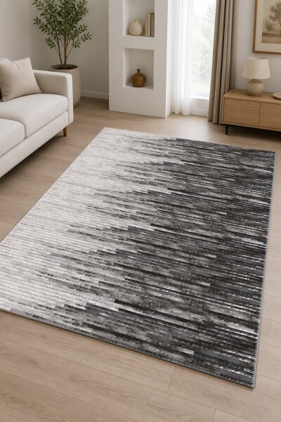 Açık Gri Antrasit Degrade Ombre Yatay İnce Şerit Gradient Geçişli Modern Salon Halısı