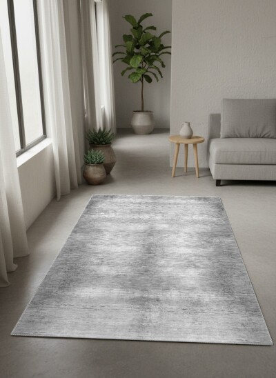 Açık Gri Beyaz Bulutumsu Tie-Dye Sade Düz Zemin Minimalist Büyük Salon Halısı