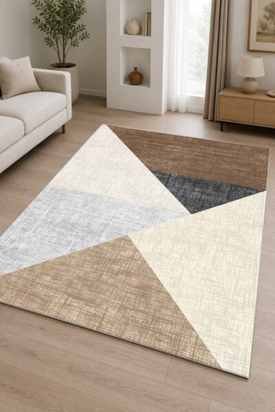 Kahverengi Gri Antrasit Bej Krem Büyük Üçgen Geometrik Color Block Modern Bauhaus Salon Halısı