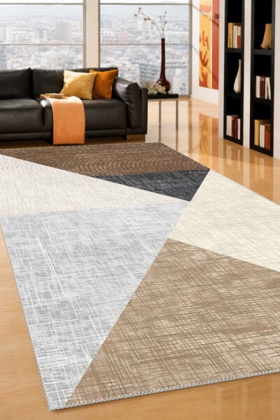 Kahverengi Gri Antrasit Bej Krem Büyük Üçgen Geometrik Color Block Modern Bauhaus Salon Halısı