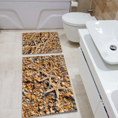 Deniz Yıldızları İkili Banyo Paspas Seti – Altın Amber Kabuk Sahil Sıcak