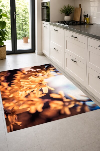 Forsythia Bahar Çiçeği Dekoratif Salon Halısı – Altın Sarı Sıcak Bokeh