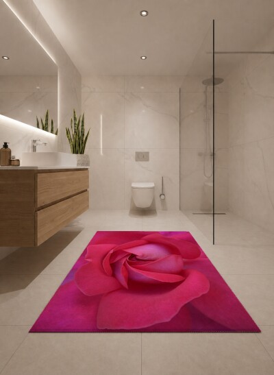 Kırmızı Gül Yakın Plan Dekoratif Salon Halısı – Fuşya Pembe Romantik Makro