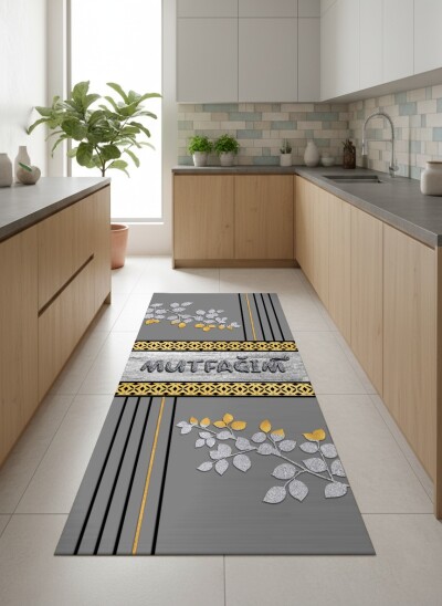 Mutfak Halısı Minimal Çizgili – Sade Minimalist Tasarım Kolaylıkla Yıkanabilir Mutfak Halısı