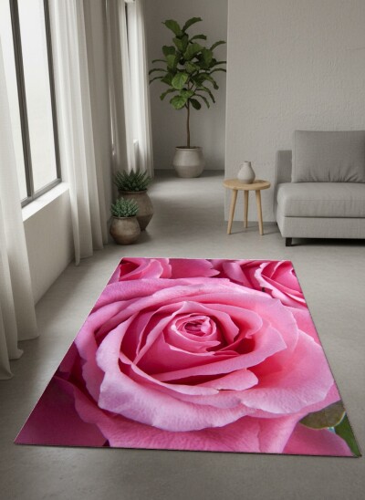 Pembe Güller Makro Dekoratif Salon Halısı – Romantik Yumuşak Zarif