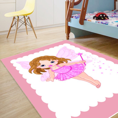 Pembe Perili Kız Çocuk Odası Halısı – Peri Masalı Sihirli Değnek