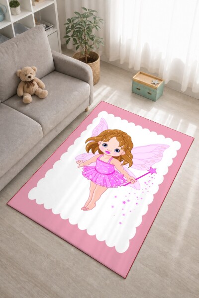 Pembe Perili Kız Çocuk Odası Halısı – Peri Masalı Sihirli Değnek