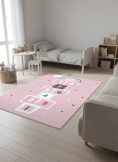 Pembe Seksek Oyun Çocuk Odası Halısı