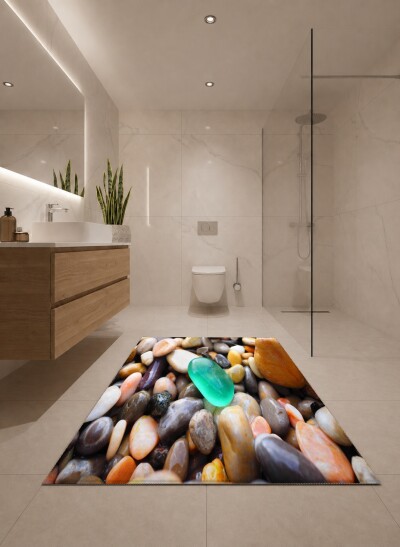 Renkli Deniz Taşları İkili Banyo Paspas Seti – Nane Yeşili Mineral Doğal