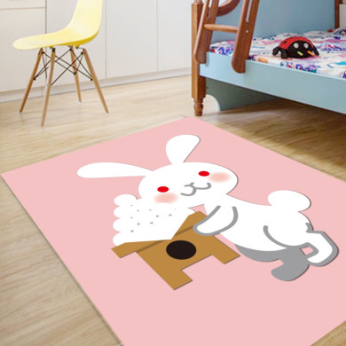 Sevimli Tavşan Kız Çocuk Odası Halısı – Pembe Beyaz Japon Tatlı