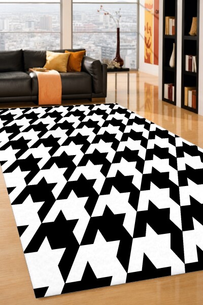 Siyah Beyaz Şekilli Dekoratif Halı – Kazayağı Sonsuz Geometrik Minimal