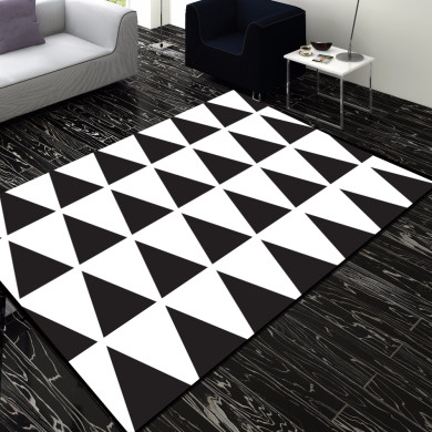 Siyah Beyaz Üçgen Dekoratif Halı – Geometrik Minimal Skandinav Modern