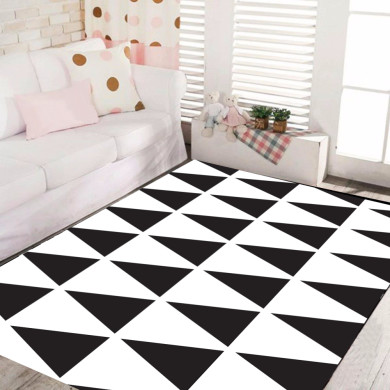 Siyah Beyaz Üçgen Dekoratif Halı – Geometrik Minimal Skandinav Modern