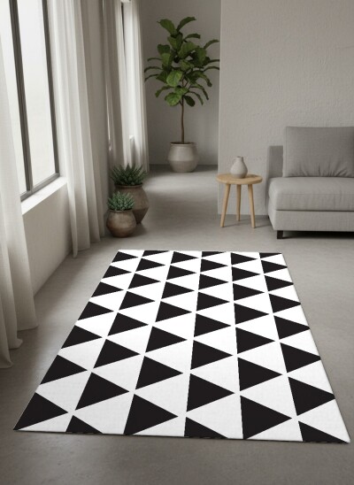 Siyah Beyaz Üçgen Dekoratif Halı – Geometrik Minimal Skandinav Modern