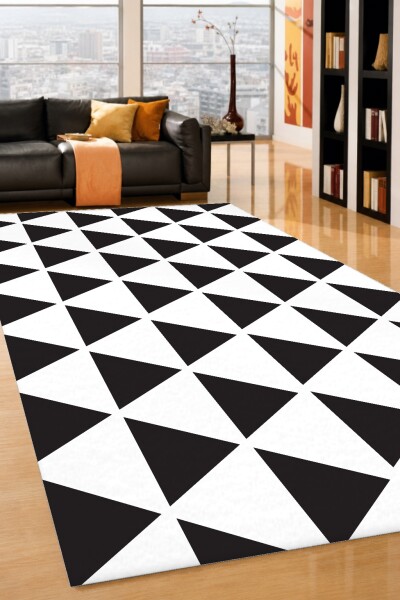 Siyah Beyaz Üçgen Dekoratif Halı – Geometrik Minimal Skandinav Modern