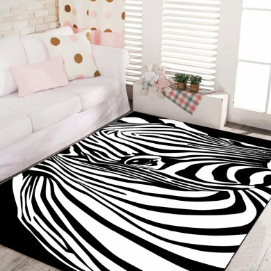 Siyah Beyaz Zebra Dekoratif Halı – Dikey Akışkan Çizgiler Organik Doğal