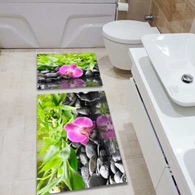 Siyah Taşlı Orkide İkili Banyo Paspas Seti – Zen Spa Pembe Bambu Huzur